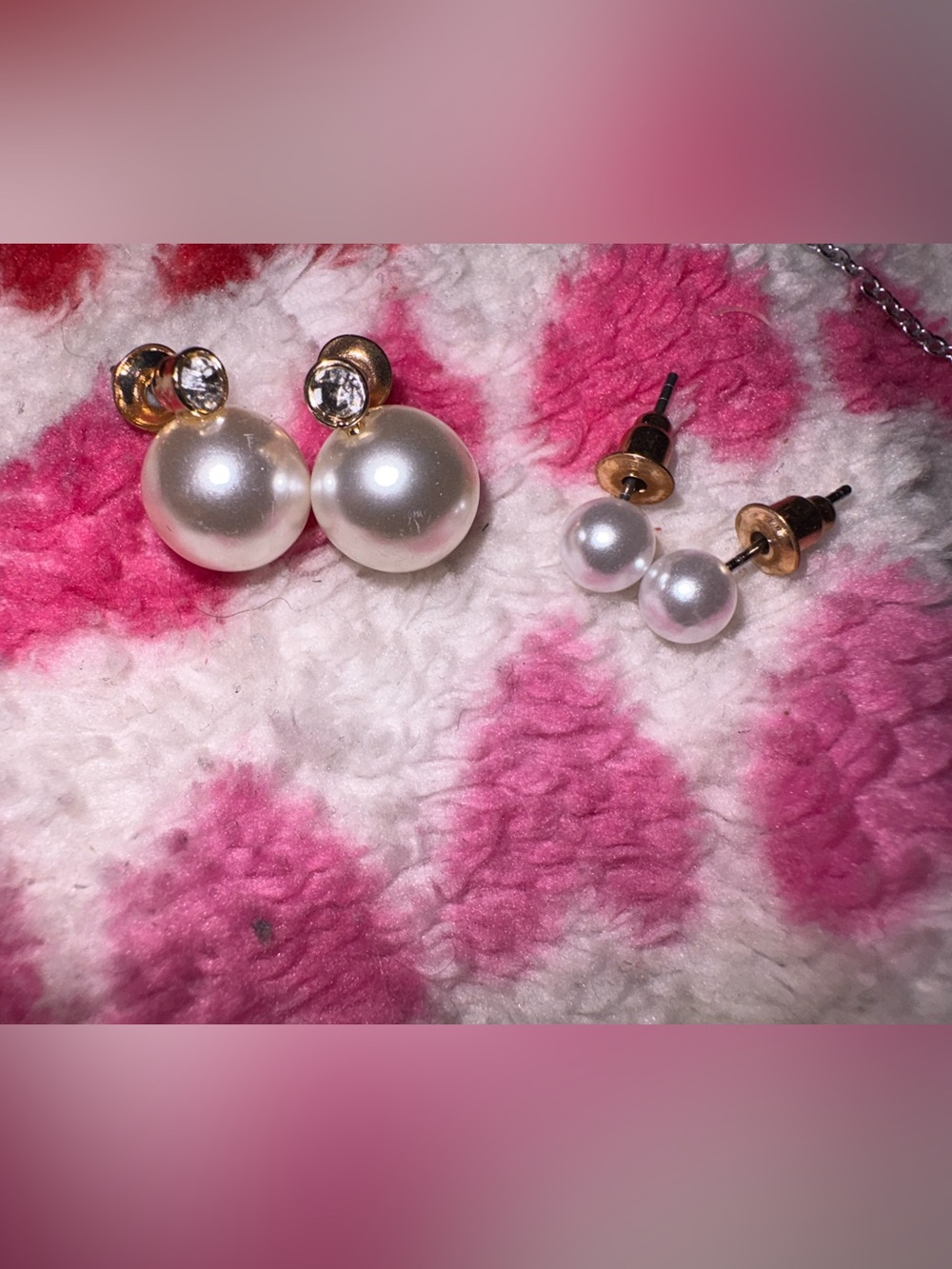 2 sets of-Sided Pearl Stud Earrings in White